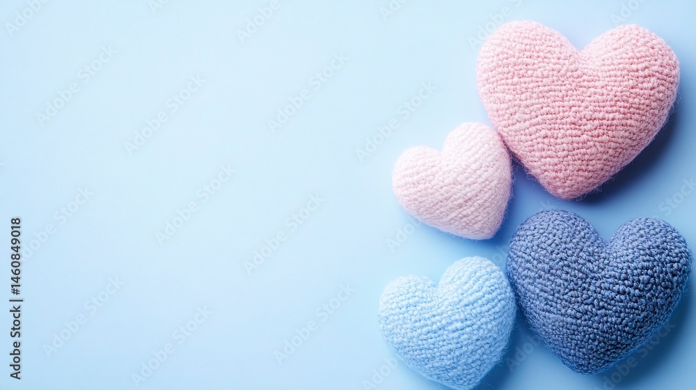 Obraz premium Pastel Heart Decorations on Light Blue Background