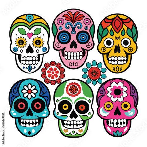 Vibrant Sugar Skulls Colorful Calavera Illustrations for Day of the Dead
