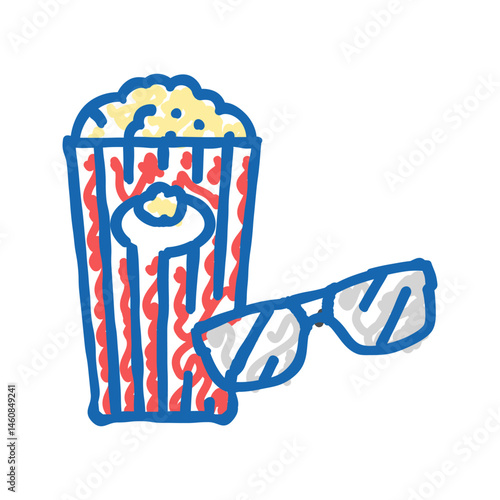 popcorn 3d cinema glasses icon doodle illustration