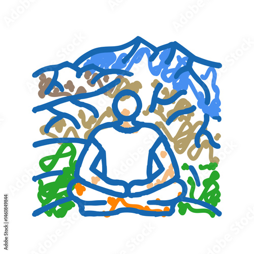 mountain retreat taoism icon doodle illustration