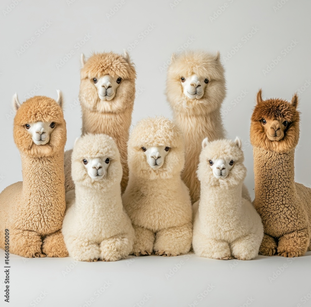 Fototapeta premium Cute and Fluffy Alpacas Posed Together Against a Neutral Background