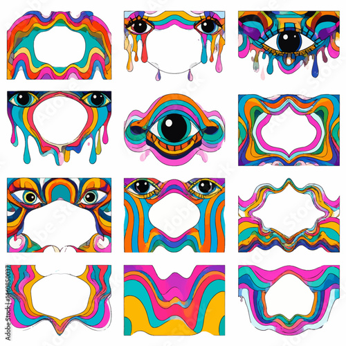 Psychedelic Frames Collection Trippy Eye Designs for Creative Projects and Artistic Templates