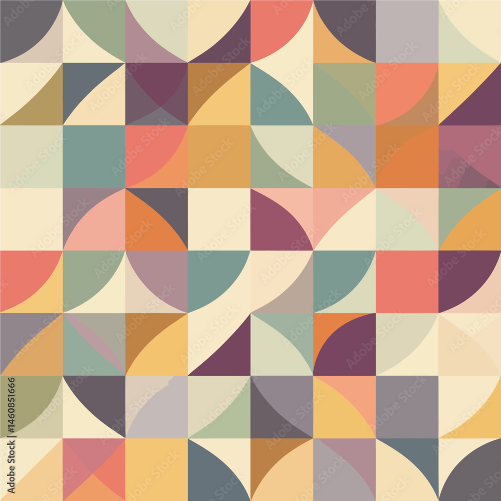 Retro geometric pattern with circles and squares in muted vintage colors creates a visually appealing abstract design ideal for backgrounds Retro geometric pattern with circles and squares in muted vintage colors creates a visually appealing abstract design ideal for backgrounds
