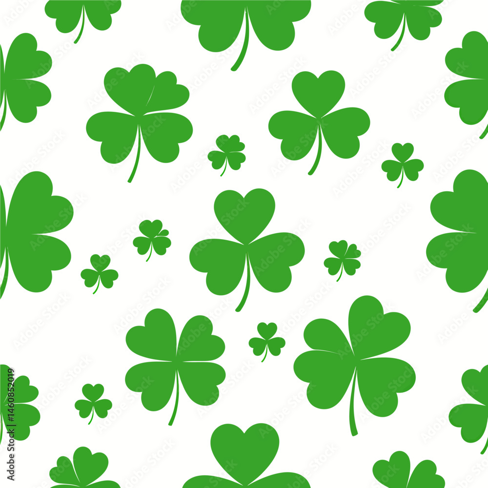 Seamless pattern of green shamrocks on a white background for St. Patrick's Day festive design Irish culture and luck celebration Seamless pattern of green shamrocks on a white background for St. Patrick's Day festive design Irish culture and luck celebration