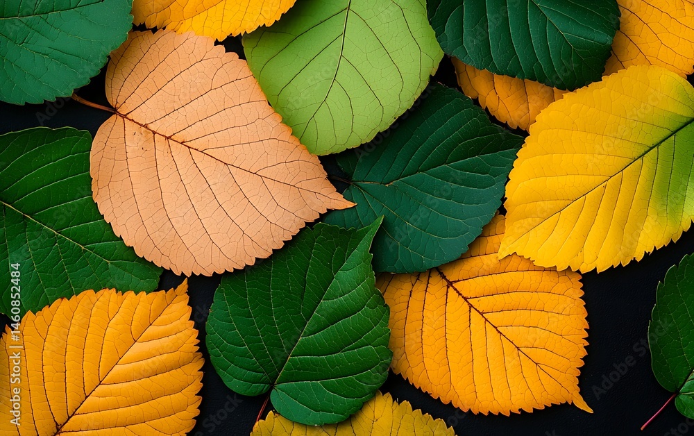 Fototapeta premium Colorful autumn leaves on dark background