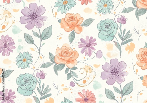 Wallpaper Mural Pastel Floral Watercolor: Delicate Blooms & Soft Hues AI Generated Torontodigital.ca
