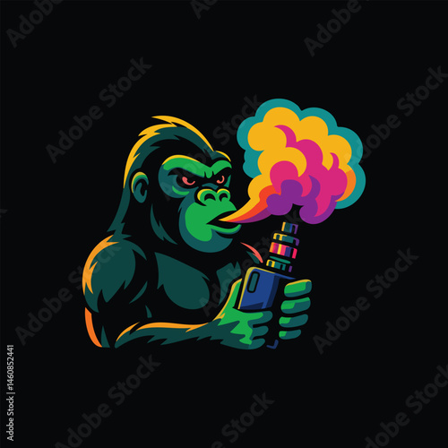 Colorful Gorilla Vaping Illustration
