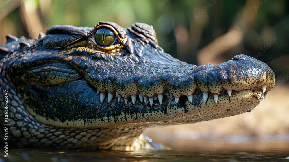 Obraz premium Alligator's intense gaze, Close-up portrait reveals nature's apex predator