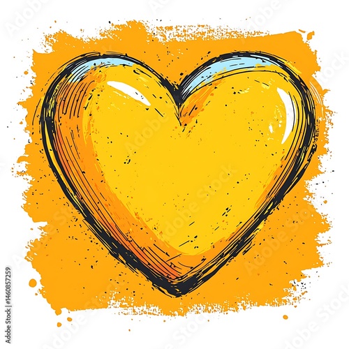Yellow heart, sketched style, textured background