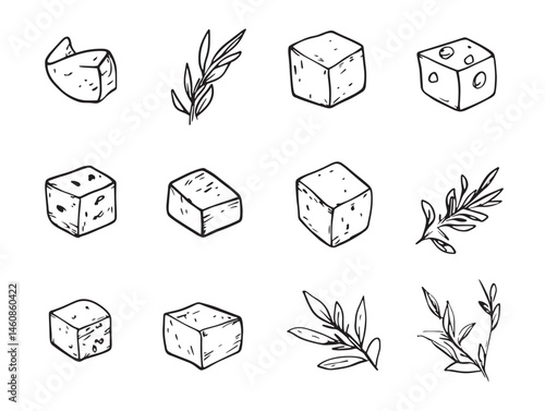 Feta Cheese Food Line Art Artwork for Organic Food Marketing