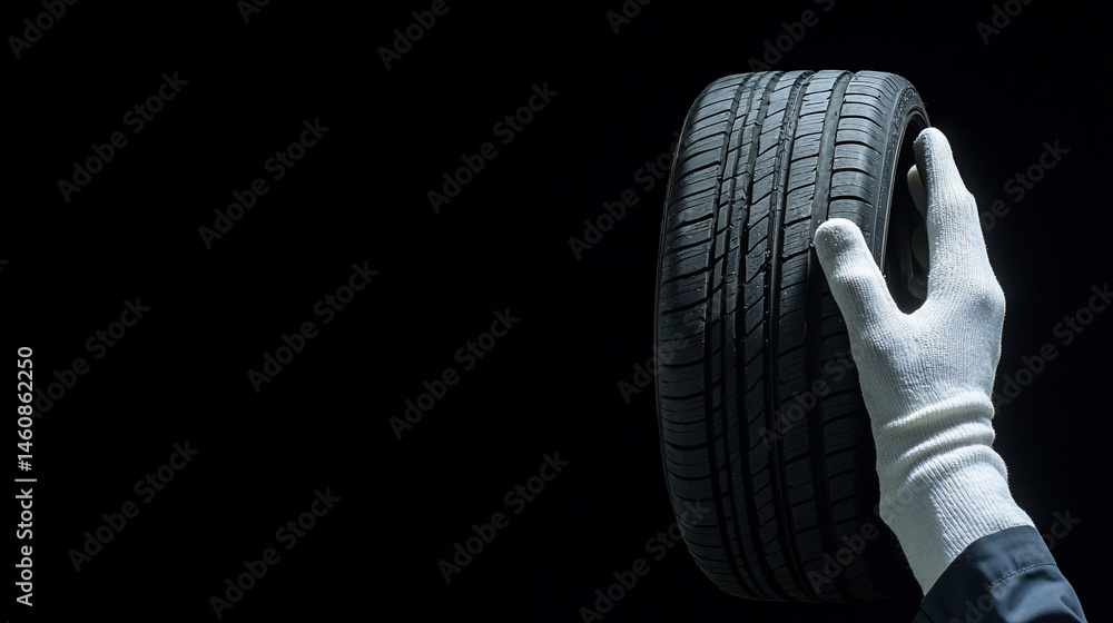 Obraz premium A tire held by a gloved hand