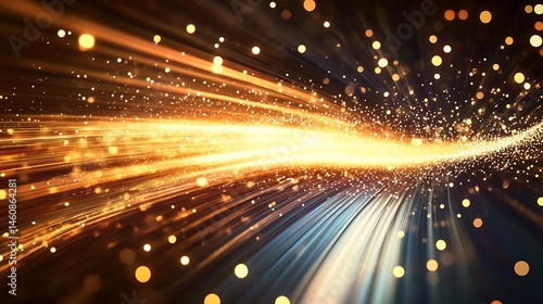 Dynamic abstract design featuring golden streaks and particles.