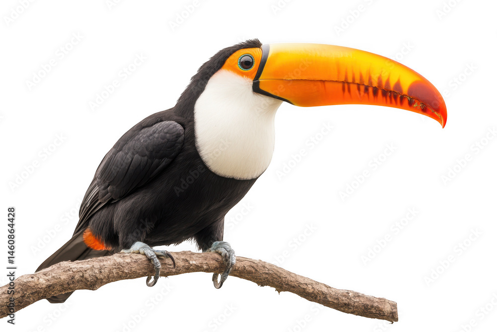 Naklejka premium Toucan perched on branch illustration on transparent background