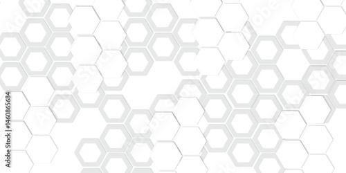 Abstract white and grey hexagon technology geometric and Polygonal Honeycomb Elements, Luxury Pattern and Technology-Inspired Design for a Sleek Background