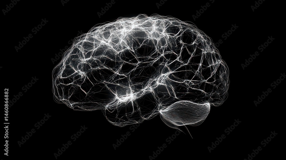 A brain made of interconnected glowing lines, representing AI A brain made of interconnected glowing lines, representing AI