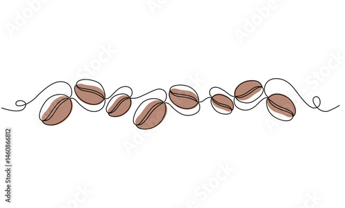  Continuous Line Drawing of Coffee beanIcon.Vector illustration