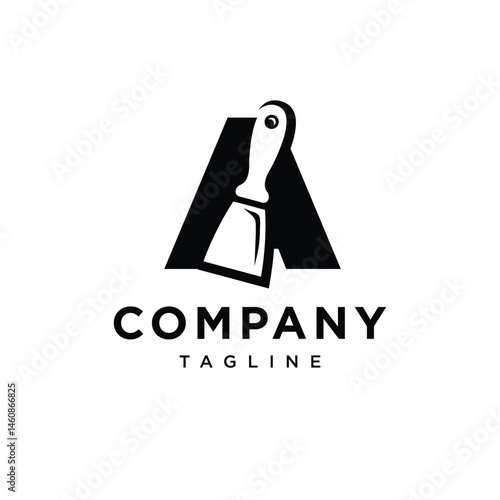 Letter A Putty Knife Icon Logo Vector