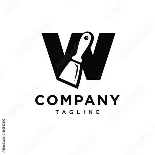 Letter W Putty Knife Icon Logo Vector
