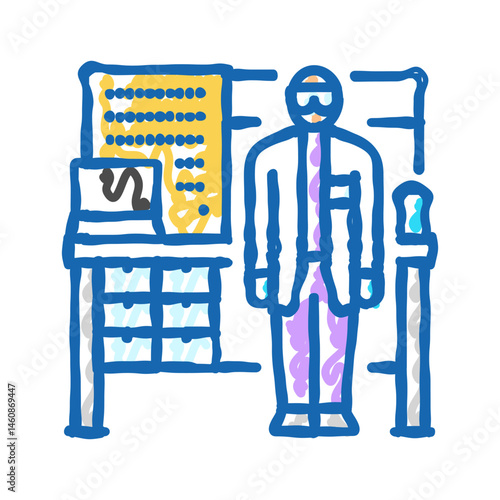 medical technologist at workbench icon doodle illustration