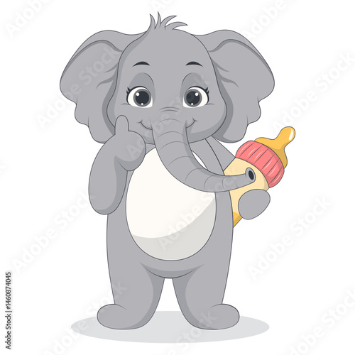 Illustration of Cute Baby Elephant. Vector Character in Cartoon Style.