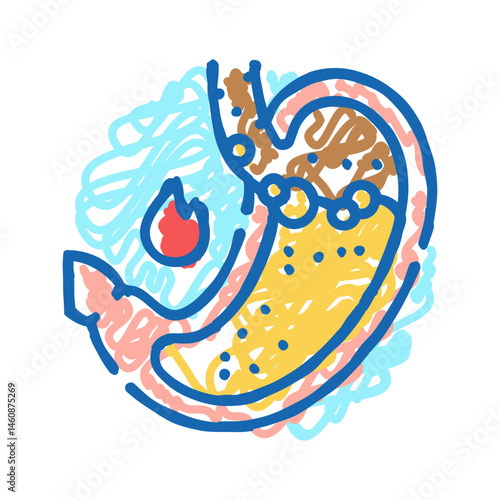 persistent heartburn disease symptom icon doodle illustration