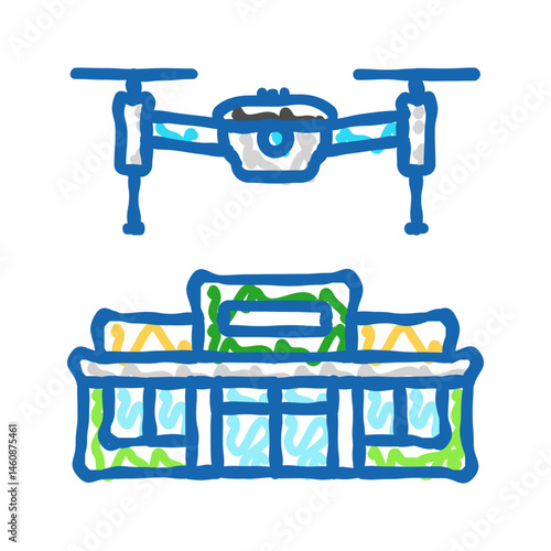 infrastructure survey drone icon doodle illustration