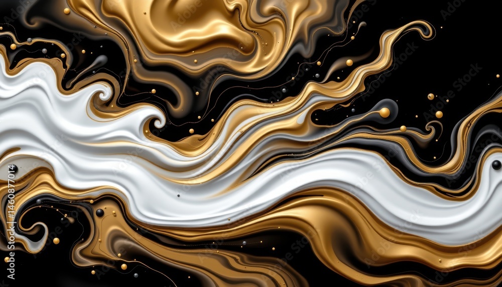 create a captivating image that showcases an elegant fusion of white, gold, and black fluids in a beautiful arrangement create a captivating image that showcases an elegant fusion of white, gold, and black fluids in a beautiful arrangement