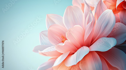 A 4K stylized background image shows delicate, realistic 3D flower petals rendered at a side angle, creating a soft, pastel aesthetic and captivating visual.