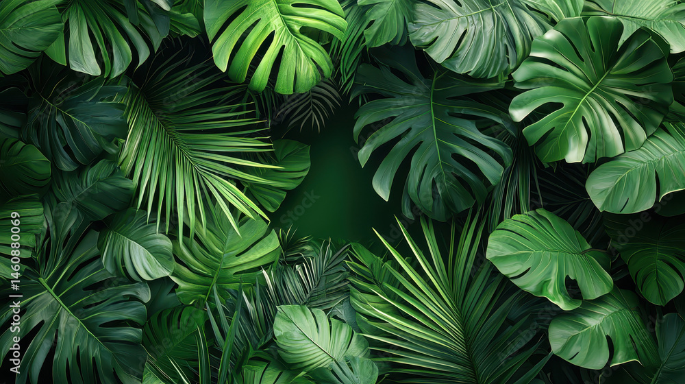 A realistic 4K 3D background showcases various vibrant tropical leaves from a side angle, creating a lush, immersive, and deeply textured botanical scene. A realistic 4K 3D background showcases various vibrant tropical leaves from a side angle, creating a lush, immersive, and deeply textured botanical scene.