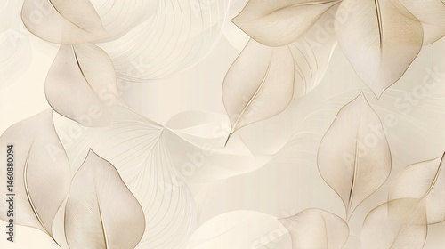 Delicate, light beige leaves on a soft cream background