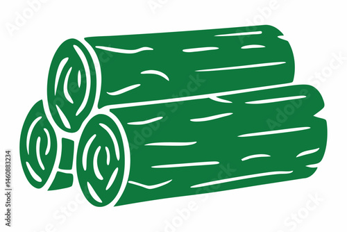 Green stacked logs illustration representing forestry wood lumber and building materials silhouetted
