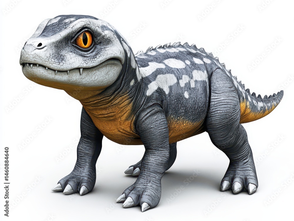 Obraz premium Cartoon dinosaur standing on white background studio shot cute reptile prehistoric animal creature