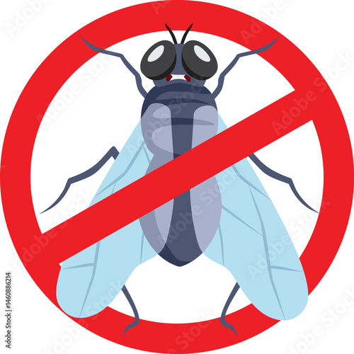 
Warning Stop Sign Against Flies Vector Cartoon Design. symbol against insects that can generate a biological hazard through uncontrolled spread 