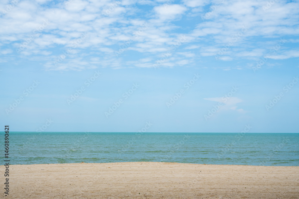 Panorama sea view horizon beautiful landscape. Beautiful view of the vast sea, beach, clear sky Calm waves, travel, blue sky background in day time Panorama sea view horizon beautiful landscape. Beautiful view of the vast sea, beach, clear sky Calm waves, travel, blue sky background in day time