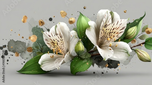 Obraz na płótnie Elegant Watercolor Lilies Floral Art Print Botanical Design Soft Pastel Hues White Flo w salonie