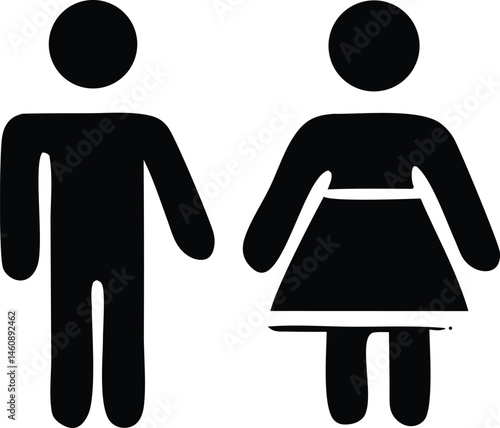 A black silhouette icon shows the sign for a man and woman, commonly used as a symbol for family or a public restroom indicating separate facilities with WC for each gender