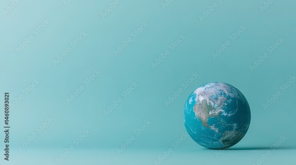 Minimalist Earth Globe on Teal Background Global World Environment Sustainability Conc