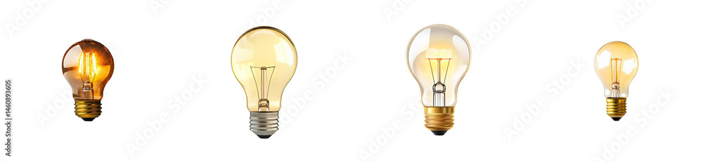 Collection of glowing lightbulbs, close-up studio photograph, cut out transparent Collection of glowing lightbulbs, close-up studio photograph, cut out transparent