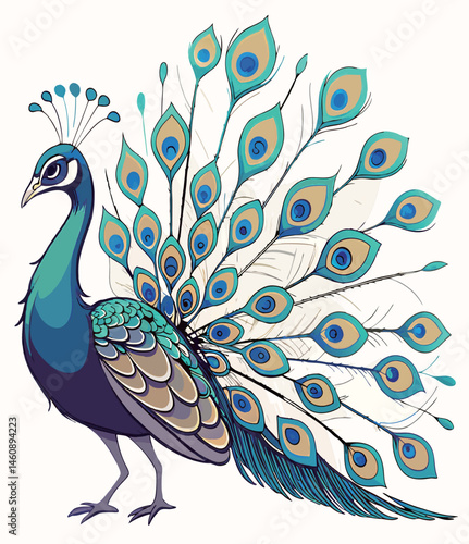 Elegant Peacock with Teal and Blue Plumage