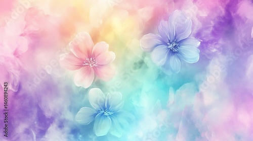 Dreamy pastel flowers in soft, colorful mist