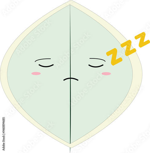 A sleepy leaf emoticon with a subtle expression and 'zzz' symbol. Perfect for bedtime themes, stickers, or emotion packs.