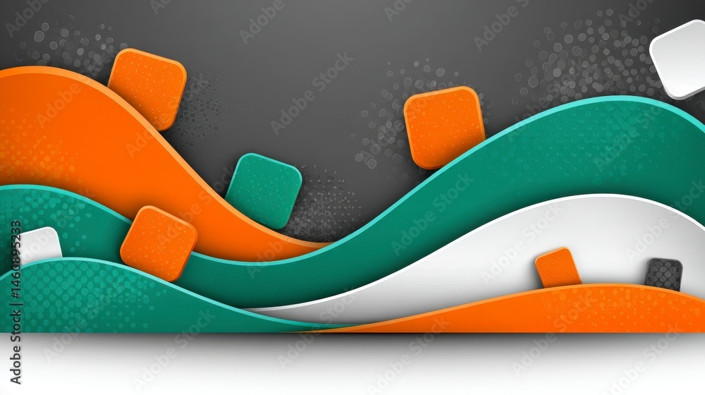 Abstract Orange Teal White Waves Minimalist Background Design