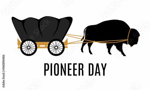 Pioneer day background, with bison pulling a wagon, perfect for a pioneer day event in the United States