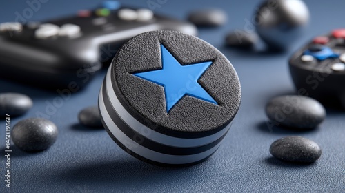 Gaming Achievement Badge  Blue Star on Black  Minimalist Game Ranking Icon
