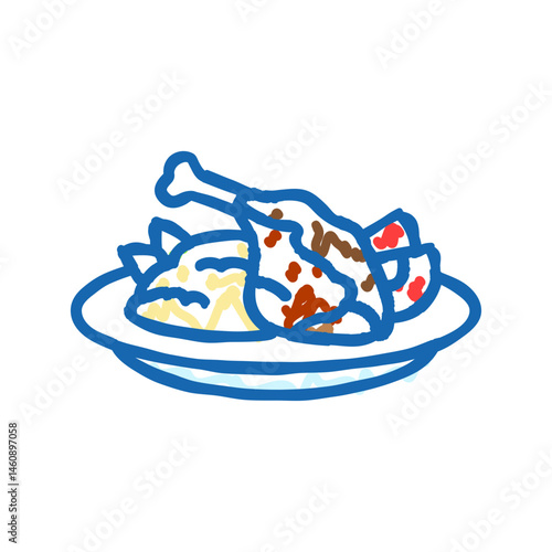 duck confit french cuisine icon doodle illustration