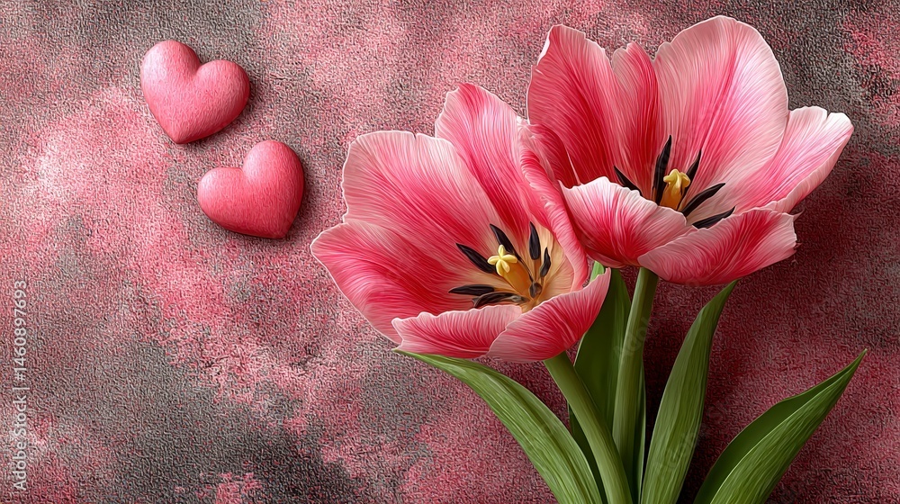 Romantic Pink Tulips Hearts Valentine s Day Love Spring Flowers