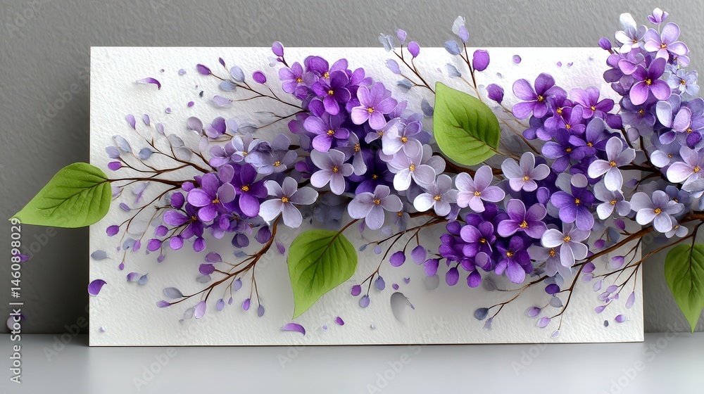 Stunning Lilac Watercolor Painting Floral Art Spring Flowers Purple Blooms Botanical I