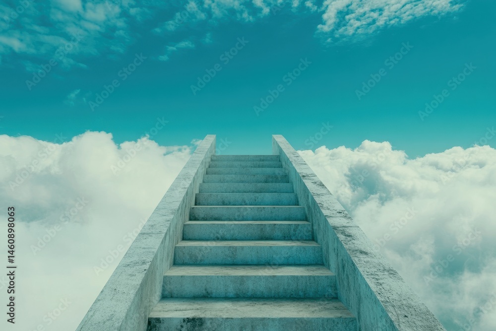 Ascending Stairway to Heaven Leads Upward Through Clouds and Sky Surreal Dreamlike Perspective Spiritual Journey Ascending Stairway to Heaven Leads Upward Through Clouds and Sky Surreal Dreamlike Perspective Spiritual Journey