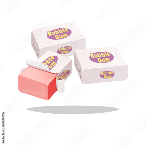Bubble gum. Pink chewing gums vector isolated on white background.