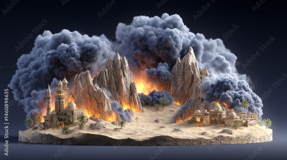 Desert Oasis Inferno Burning Sandstorm Epic 3D Render